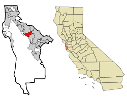 Localización en el Condado de San Mateo y en el estado de California.