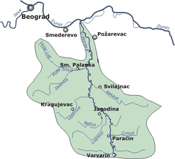 Cuenca del Gran Morava (sin considerar sus dos fuentes, el Morava Meridional y el Morava Occidental