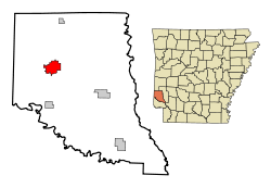 Localización en el Condado de Sevier y en el estado de Arkansas