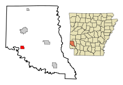 Localización en el condado de Sevier y en el estado de Arkansas