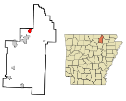 Localización en el condado de Sharp y en el estado de Arkansas