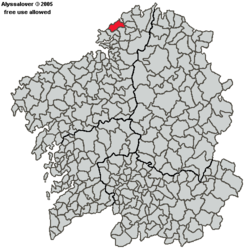 Localización de Valdoviño en Galicia.