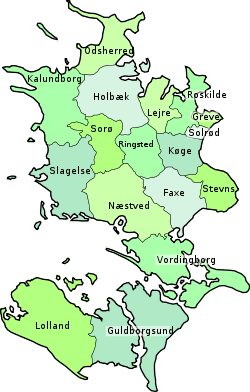 Mapa de municipios de Sjælland.