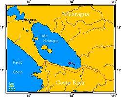 Ubicación relativa del lago de Nicaragua
