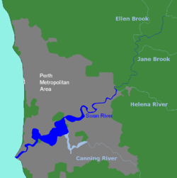 Mapa del curso del río Swan