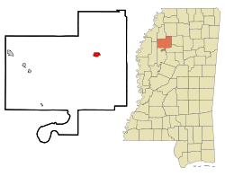 Tallahatchie County Mississippi Incorporated and Unincorporated areas Charleston Highlighted.svg