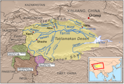 Localización en la cuenca del Tarim