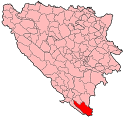 Localización de Trebinje en Bosnia-Herzegovina