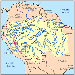 Localización del Ucayali en la cuenca amazónica, del que el Urubamba es afluente