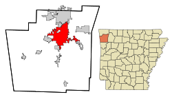 Localización en el condado de Washington y en el estado de Arkansas