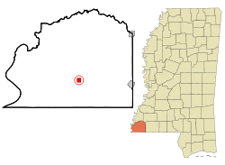 Wilkinson County Mississippi Incorporated and Unincorporated areas Woodville Highlighted.svg