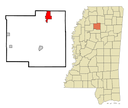 Yalobusha County Mississippi Incorporated and Unincorporated areas Water Valley Highlighted.svg