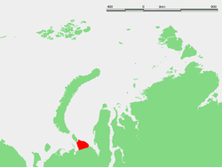 Situación de la Península Yugorsky. El Estrecho de Yugorsky está en su extremo noroeste.