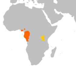 Naranja: Gorila occidental (Gorilla gorilla) Amarillo:  Gorila oriental (Gorilla beringei)