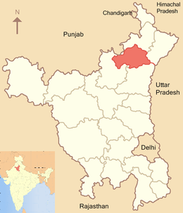 Ubicación del distrito de Kurukshetra en el estado de Jariana.