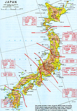 Disposición de las Fuerzas Armadas de tierra japonesas en la patria en tiempos de capitulación, 18 de agosto 1945.