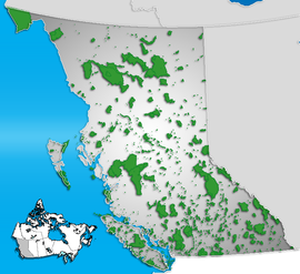 Ubicación del parque Tatshenshini-Alsek en la Columbia Británica (este mapa muestra sólo tierra canadiense; la región azul a la izquierda no distingue entre Alaska y el océano Pacífico)