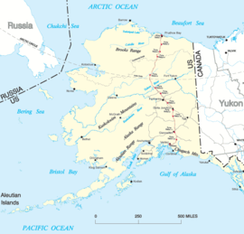 Mapa de Alaska, con el oleoducto Trans-Alaska
