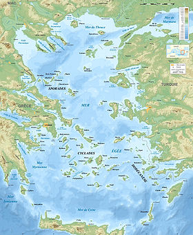Localización del mar de Tracia (mapa del mar Egeo).