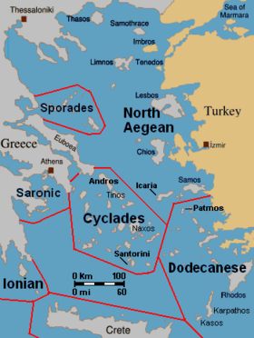 Localización de las islas Egeas del Norte en las islas del Egeo