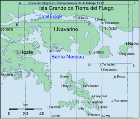 Mapa del archipiélago al sur de Tierra del Fuego, donde se ubican las islas en la zona oriental