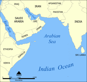 Mapa de la región del mar Arábigo.