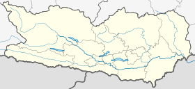 Localización de la boca del río Glanfurt en el lago Wörthersee. El río que pasa justo debajo es el río Drava, en el que acaba el Glanfurt  vía río Glan (fondo: mapa de Carintia).