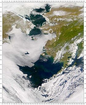Vista de satélite del mar de Bering.