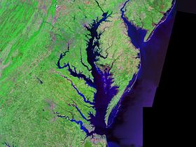 Vista de satélite de la bahía de Chesapeake.