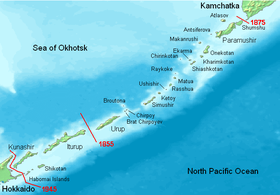 El archipiélago, con las distintas fronteras con Japón
