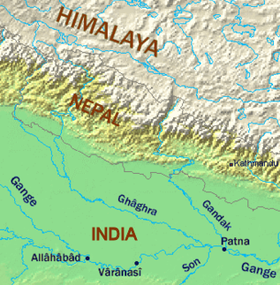 Localización del río Ghaghra en India