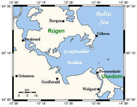 Mapa mostrando la bahía (Greifswalder Bodden)