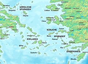 Localización de las Espóradas en el mar Egeo