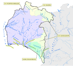 Localización del río Odiel  (mapa hidrográfico de la provincia de Huelva)