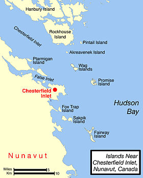 Mapa del area del Chesterfield Inlet