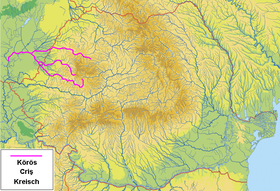 Localización del río Criș, con sus tres fuentes