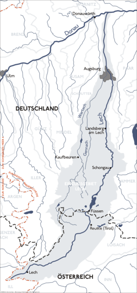 Localización del Wertach  en la cuenca del río Lech