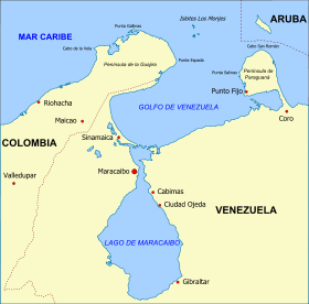 Mapa del golfo de Venezuela.