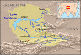 Localización del río Illi en la cuenca del lago Baljash