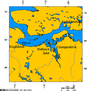 Localización de asentamientos en la región del golfo de la Coronación