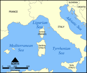 Localización del mar de Liguria.