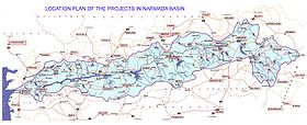 Mapa de la cuenca y afluentes del Narmada