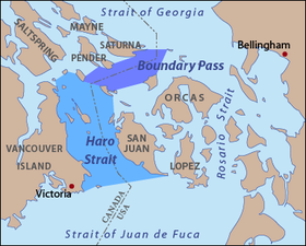 El estrecho de Haro (parte del estrecho de Georgia, entre la ciudad de Victoria y la isla de San Juan)