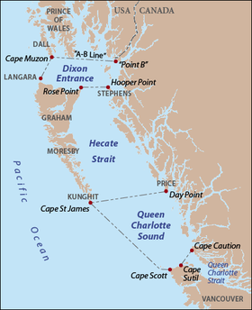 Localización de las islas en el estrecho de Hecate
