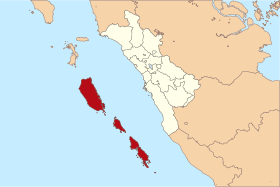 El kabupaten de Kepulauan Mentawa (mapa de la provincia de  Sumatra Occidental