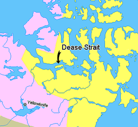 Localización del estrecho de Dease (Nunavut)(amarillo: Nunavut; rosa: Territorios del Noroeste)