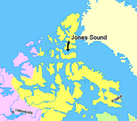 Localización del Lancaster Sound (Nunavut)(amarillo: Nunavut; rosa: Territorios del Noroeste)