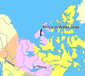 Localización del estrecho del Príncipe de Gales       Nunavut     Territorios del Noroeste     Territorio del Yukon     Alaska y Groenlandia)