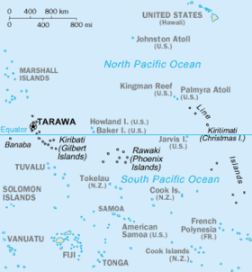 Localización de las islas Fénix (Rawaki).