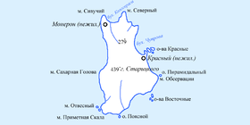 Mapa de la isla Moneron